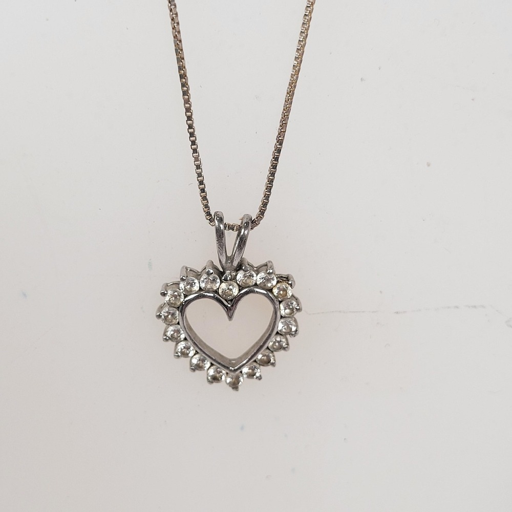 925 Sterling Heart Pendant Necklace‎ Glass Stones Italy Box Chain 20" Jewelry